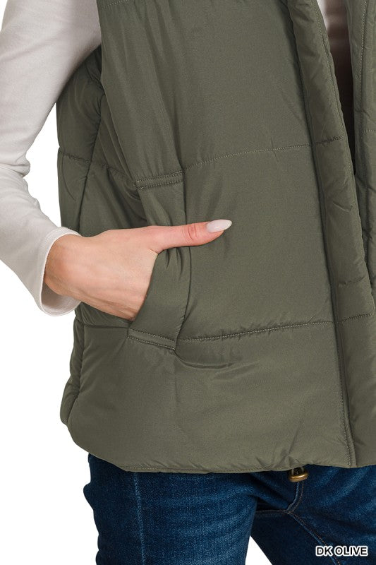 Oakley High Neck Puffer Vest – Fall Layering Essential in Red, Brown, Sand Beige & Dark Olive