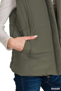 Oakley High Neck Puffer Vest – Fall Layering Essential in Red, Brown, Sand Beige & Dark Olive