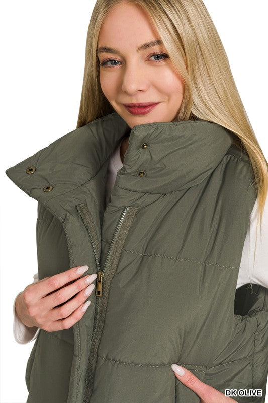 Oakley High Neck Puffer Vest – Fall Layering Essential in Red, Brown, Sand Beige & Dark Olive