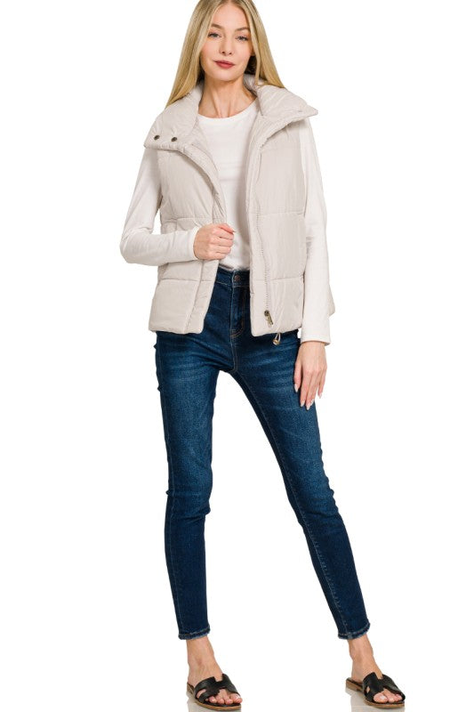 Oakley High Neck Puffer Vest – Fall Layering Essential in Red, Brown, Sand Beige & Dark Olive