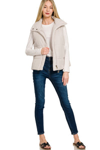 Oakley High Neck Puffer Vest – Fall Layering Essential in Red, Brown, Sand Beige & Dark Olive