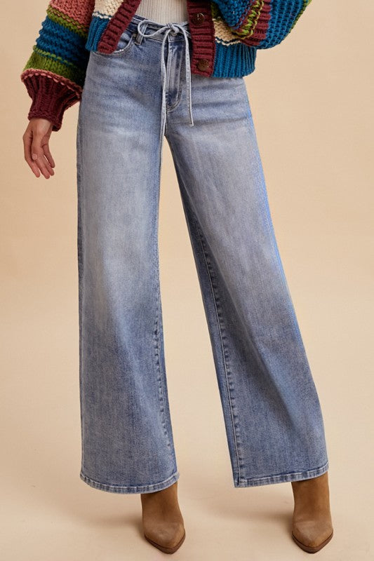 Emery Tie-Waist Wide Leg Jeans – High Rise Stretch Denim | Northern Belle Boutique