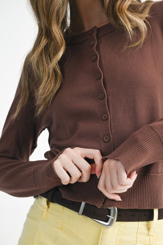 Willa Button-Up Cropped Cardigan: – Classic Ribbed Trim Knit