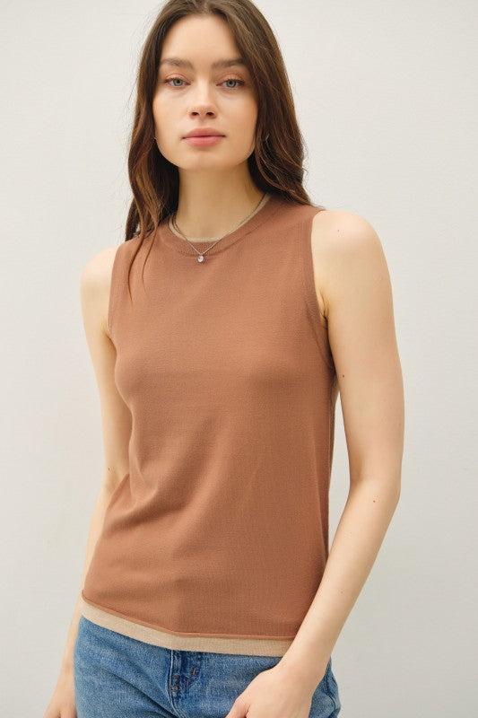 Harper Women’s Ultra Soft Knit Sweater Tank Top – Mocha Latte Brown