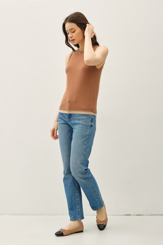 Harper Women’s Ultra Soft Knit Sweater Tank Top – Mocha Latte Brown