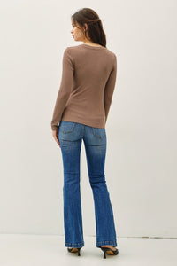 Harper Modal Long Sleeve Scoop Neck Tee – Slim Fit Essential Layering Top (Brown, White, Black)