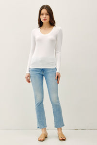 Harper Modal Long Sleeve Scoop Neck Tee – Slim Fit Essential Layering Top (Brown, White, Black)