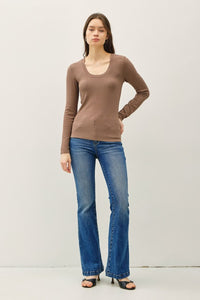 Harper Modal Long Sleeve Scoop Neck Tee – Slim Fit Essential Layering Top (Brown, White, Black)