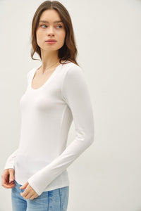 Harper Modal Long Sleeve Scoop Neck Tee – Slim Fit Essential Layering Top (Brown, White, Black)