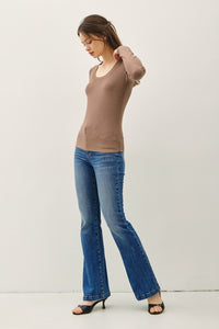 Harper Modal Long Sleeve Scoop Neck Tee – Slim Fit Essential Layering Top (Brown, White, Black)