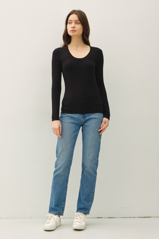 Harper Modal Long Sleeve Scoop Neck Tee – Slim Fit Essential Layering Top (Brown, White, Black)