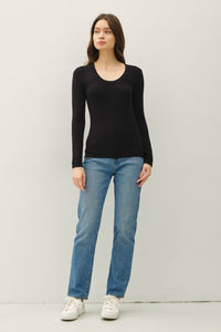 Harper Modal Long Sleeve Scoop Neck Tee – Slim Fit Essential Layering Top (Brown, White, Black)