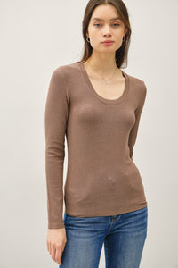 Harper Modal Long Sleeve Scoop Neck Tee – Slim Fit Essential Layering Top (Brown, White, Black)