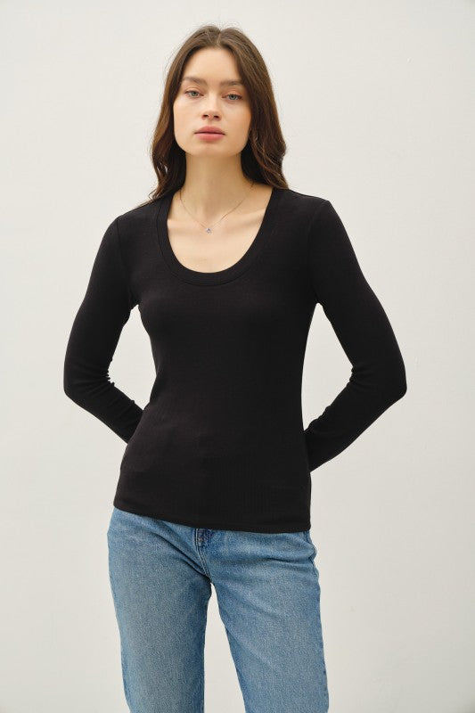 Harper Modal Long Sleeve Scoop Neck Tee – Slim Fit Essential Layering Top (Brown, White, Black)