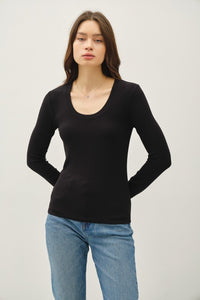 Harper Modal Long Sleeve Scoop Neck Tee – Slim Fit Essential Layering Top (Brown, White, Black)