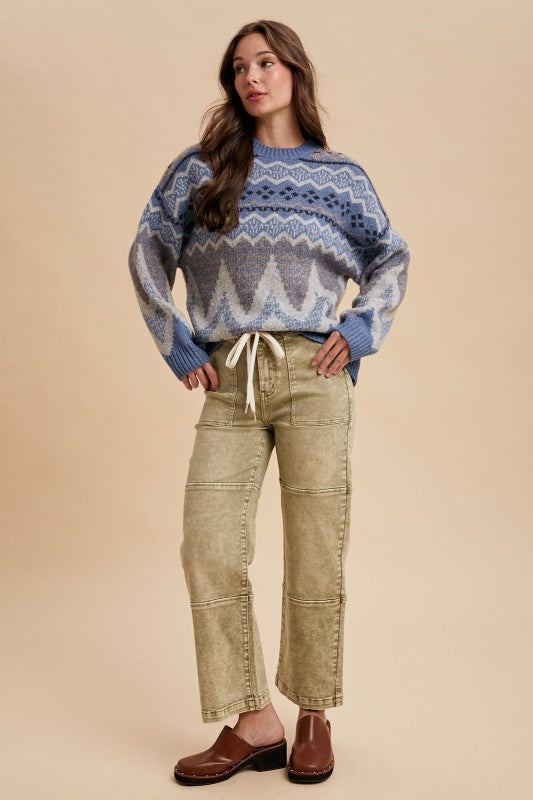 Talia Mineral Wash Utility Jeans – Stretch Denim Straight Wide Leg with Patch Panels | Northern Belle Boutique