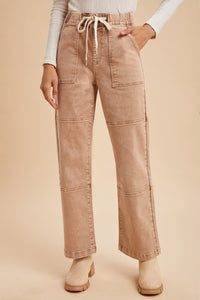 Talia Mineral Wash Utility Jeans – Stretch Denim Straight Wide Leg with Patch Panels | Northern Belle Boutique