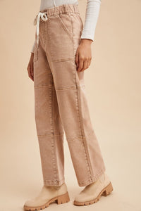 Talia Mineral Wash Utility Jeans – Stretch Denim Straight Wide Leg with Patch Panels | Northern Belle Boutique