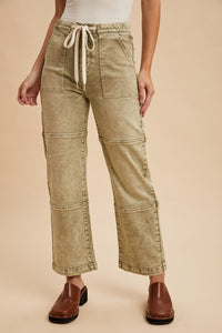 Talia Mineral Wash Utility Jeans – Stretch Denim Straight Wide Leg with Patch Panels | Northern Belle Boutique