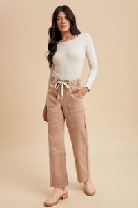 Talia Mineral Wash Utility Jeans – Stretch Denim Straight Wide Leg with Patch Panels | Northern Belle Boutique