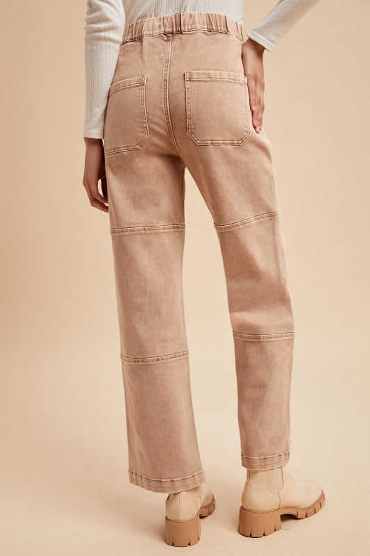 Talia Mineral Wash Utility Jeans – Stretch Denim Straight Wide Leg with Patch Panels | Northern Belle Boutique