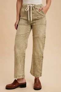 Talia Mineral Wash Utility Jeans – Stretch Denim Straight Wide Leg with Patch Panels | Northern Belle Boutique