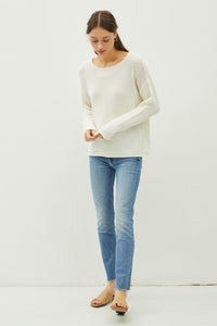 The Eliza Waffle Knit Sweater: Ivory – Relaxed Drop Shoulder Pullover