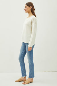 The Eliza Waffle Knit Sweater: Ivory – Relaxed Drop Shoulder Pullover