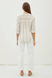 Ava Boho Print Mandarin Collar Blouse: Buttercup