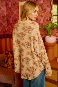 Maribel Floral Waffle Knit Shacket – Women’s Casual Layering Jacket