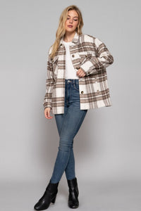 Evelina Sherpa-Lined Plaid Shacket – Cozy Brushed Jacket with Pockets