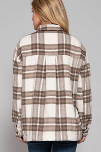 Evelina Sherpa-Lined Plaid Shacket – Cozy Brushed Jacket with Pockets