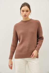 Briar Hill Mock Neck Pullover Sweater – Oversized Drop Shoulder Knit in Mocha