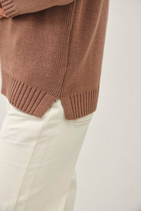 Briar Hill Mock Neck Pullover Sweater – Oversized Drop Shoulder Knit in Mocha