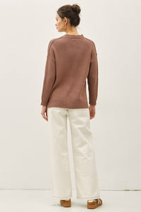 Briar Hill Mock Neck Pullover Sweater – Oversized Drop Shoulder Knit in Mocha