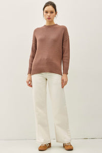 Briar Hill Mock Neck Pullover Sweater – Oversized Drop Shoulder Knit in Mocha