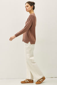 Briar Hill Mock Neck Pullover Sweater – Oversized Drop Shoulder Knit in Mocha