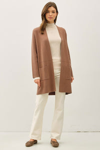 Harper Longline Open Front Knit Cardigan Coat – Mocha Brown