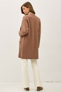 Harper Longline Open Front Knit Cardigan Coat – Mocha Brown
