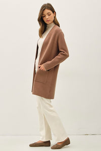 Harper Longline Open Front Knit Cardigan Coat – Mocha Brown