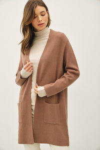 Harper Longline Open Front Knit Cardigan Coat – Mocha Brown