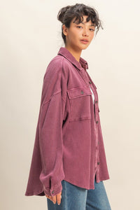 Maribel Oversized Mineral Washed Waffle Knit Shacket – Women’s Casual Button Down Shirt Jacket