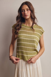 The Harlow Striped Knit Top:Green – Sleeveless Lightweight Sweater Tank
