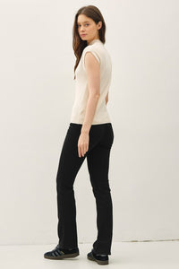 Clover Ribbed Cap Sleeve Sweater Top – Mock Neck Knit in Cocoa & Oatmeal