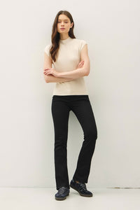 Clover Ribbed Cap Sleeve Sweater Top – Mock Neck Knit in Cocoa & Oatmeal