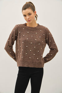 Mabel Polka Dot Textured Knit Crewneck Sweater – Cozy Fall & Winter Pullover