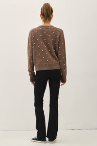 Mabel Polka Dot Textured Knit Crewneck Sweater – Cozy Fall & Winter Pullover