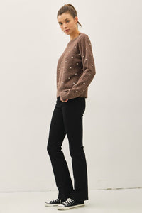 Mabel Polka Dot Textured Knit Crewneck Sweater – Cozy Fall & Winter Pullover