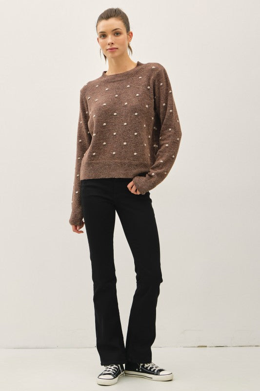 Mabel Polka Dot Textured Knit Crewneck Sweater – Cozy Fall & Winter Pullover