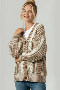 Briar Two-Tone Cable Knit Cardigan – Oversized Button-Down Sweater | Northern Belle Boutique